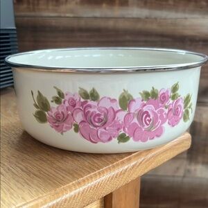 GIBSON Vintage Floral Porcelain Enamel Bowl with Pink Roses